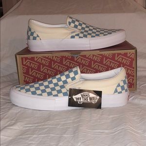 vans slip on pro blue checkerboard
